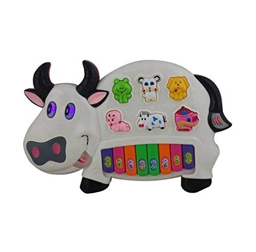 Funny Musical Cow Piano Educational Keyboard Toy with 3 Modes Animal Sounds & Flashing Lights for Kids