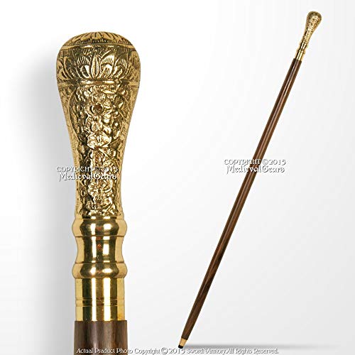 Medieval Gears Brand 36" Handmade Sheesham Wood Gentleman Walking Cane Solid Brass Decorative Handle #TOP1