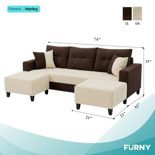 Image of SLEEPIFY Harlon Velvet-Suede Fabric 3 Seater Sofa Set with 2 Ottoman (Dark Brown - Cream) | Comfortable & Spacious Seating | Modern Sofa Set for Living Room | Soft Touch Upholstery