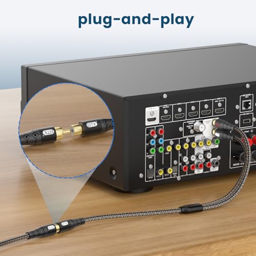 Image of EMK RCA Splitter 2 Male to Female Extension Cable Dual Shielding Gold Plated Nylon Braided RCA Splitter 1 Female to 2 Male Cord Adapter Black /1ft /30CM