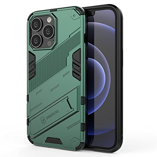 ZZHAO Coque pour iPhone 13 Pro, [Style Punk] PC/TPU Ultra Mince Protection Coque Rugged Armor Bumper Back Case Cover avec Support Invisible, Vert Cover