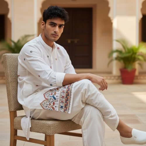 Image of Trustous Men's Pure Cotton Kurta Dhoti Set | Traditional Ethnic Wear for Men | Comfortable Lightweight Kurta with Dhoti | Festive, Wedding, Puja & Traditional Occasion Outfit