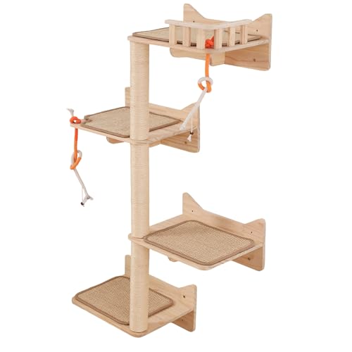 MIUZMORE árbol para Gatos de Pared – Conjunto de 7 estantes y Plataformas con Postes rascadores de sisal, Muebles montados en Pared para Gatos Grandes de Interior, salvaspacio