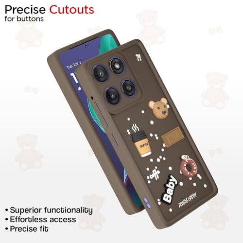 Image of Pikkme Back Cover for Motorola Moto Edge 60 Stylus 5G | 3D Bear Silicone Cute & Fun Coffee Cartoon | Full Body Protection Bumper Case (Brown)