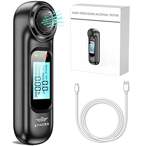 STHIRA® Alcohol Testing Machine USB Rechargeable Portable Alcohol Tester Breath Analyzer for Personal & Professional Use LCD Digital Display 0.00-0.19% BAC High Precision Breathalyser