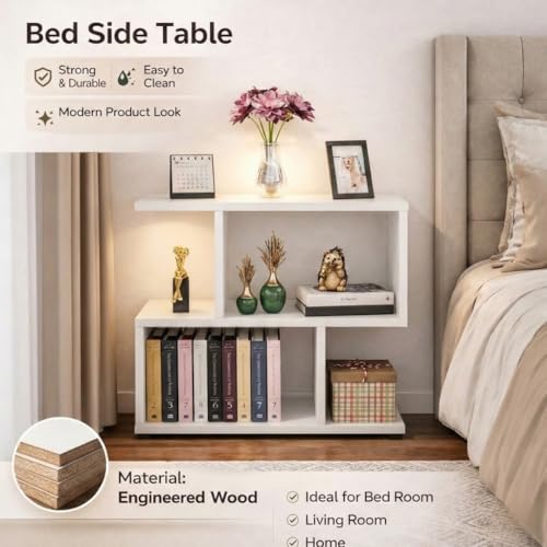 Image of SPYDER CRAFT Zig Zag Engineered Wood Bedside Table for Bedroom|Wooden Modern Side Tables for Bedroom|Side Table for Bed Room|Corner Table for Bed Room Finish Color -White, DIY(Do-It-Yourself)