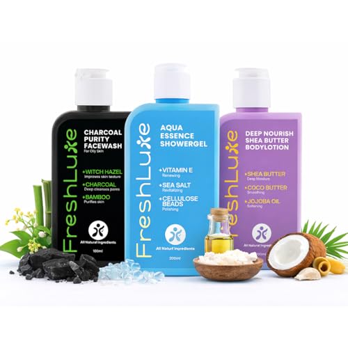 Travel Mini Combo | Charcoal Purity Face Wash (100ml) + Aqua Essence Body Wash Shower Gel (200ml) + Shea Butter Body Lotion Moisturizer (100ml) | Pack of 3-image-41