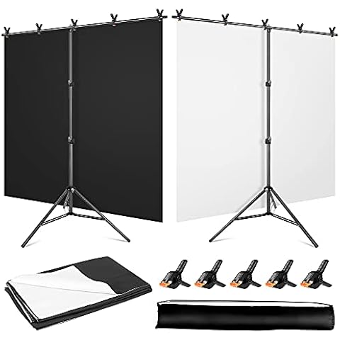 YAYOYA 5 x 6.5FT / 1.5 x 2M Photography Backdrop Background Stand Kit with Black and White 2-in-1 Background Screen and 5 Backdrop Clip,for Photo Video Studio Cover