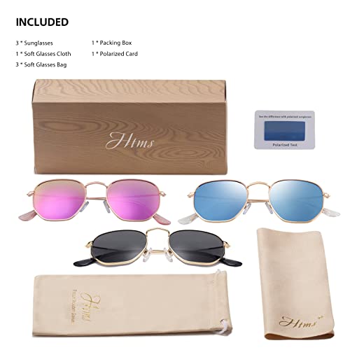 Image of Hipster Hexagonal Polarized Sunglasses Men Women Geometric Square Small Vintage Metal Frame Retro Shade Glasses