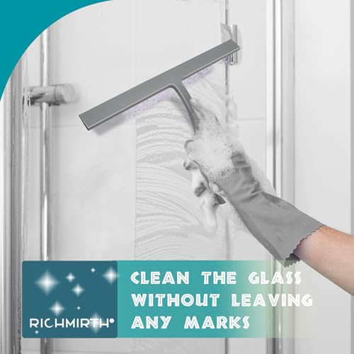 Image of 14 Inch Silicone Shower Squeegee for Glass Doors with Hook - Streak-Free Window Cleaner for Bathroom, Mirror, Tile & Car, No Scratch Squeegee with Metal Core (Gray