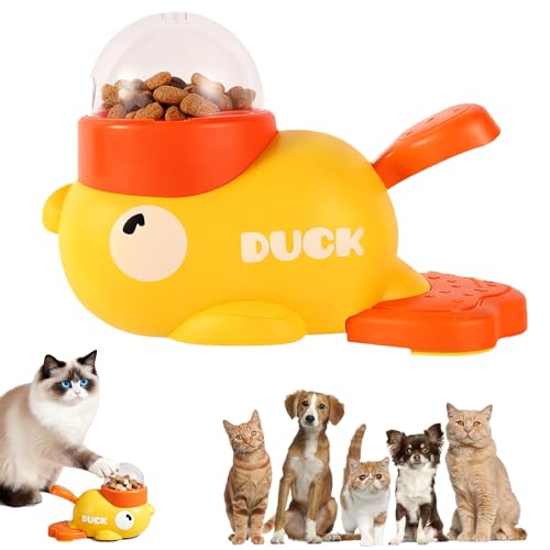 Fuzzibud Cat Treat Toy Yellow Duck Cat Treat Dispenser Little Duck Cat Toy Treat Feeder for Pet Healthy Eating & Iq Training for Cats and Dog (Yellow)