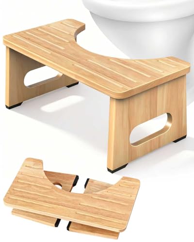Image of Yose Toilet Stool Foldable, 7 Inch Poop Stool for Bathroom, Toilet Stool Squat Adult, Thickened Bamboo Potty Stool with 400lb Support & Non-Slip Pads, for Better Bowel Health