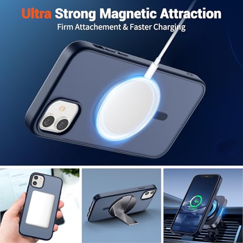 Image of SUPFINE Magnetic for iPhone 12 Case /iPhone 12 Pro Case with Screen Protector (Compatible with MagSafe)(Military Grade Drop Protection) Translucent Matte Shockproof Phone Cover,Dark Blue