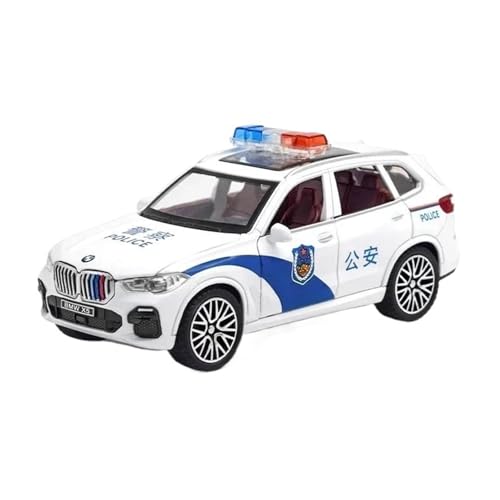 Modelos A Escala Modelo Coche A Escala 1 32 para Coche Policía BMW X5 Simulación Modelo Coche Metal Fundido Presión Sonid Luz Colección Decoración del Hogar(White)