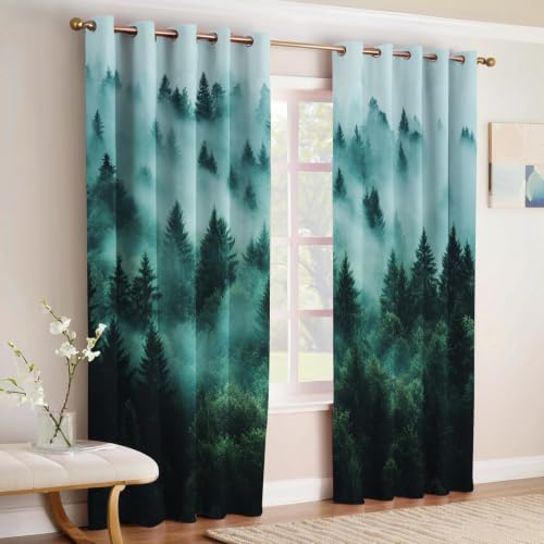 Rideaux en polyester lourd isolants opaques décor forêt verte