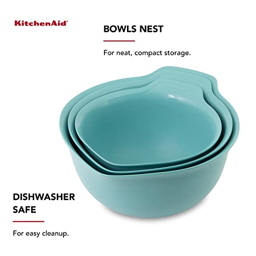 Image of KitchenAid Universal Nesting Plastic Mixing Bowls with Non Slip Base and Pour Spout, Dishwasher Safe, Set Of 3, 2.5 quart, 3.5 quart and 4.5 quart, Aqua Sky