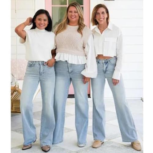 Arisefrom Jeans, Plus Size Vintage Wash Stretchy Top Straight Leg Bootcut Jeans for Women2