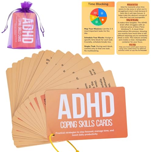 24 Double-Sided ADHD Therapy Tools & Coping Skills Cards for Adults & Teens – Executive Function, Anxiety Relief & ADHD Organization – Portable Flashcards with Digital App Suggestions