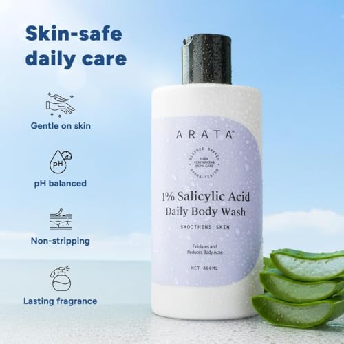 Image of Arata 1% Salicylic Acid Body Wash for Bacne, Bumpy & Strawberry Skin | Exfoliates, Cleanses & Smoothens Uneven & Rough Skin | Paraben & SLS Free | Shower Gel For All Skin types (300ml)