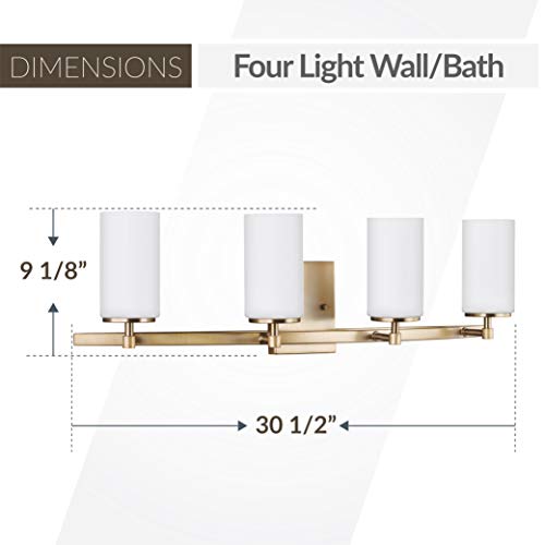 Image of Generation Lighting 4424604-848 Seagull 4424604-848 Four Light Bath Fixture, Bronze /Dark, 400 Total Watts, 9.125 Inch Height, 30.5 Inch Wide, Steel Construction, Etched /White Inside Glass Shades