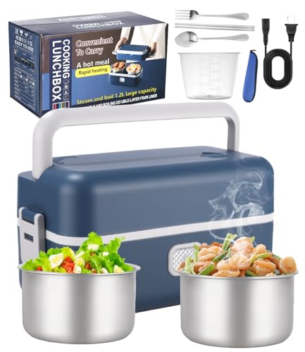 Zhufas Fiambrera EléCtrica 200W, 220V Lunch Box Portatil, 1,2L Taper Electrico Para Comida, Fiambrera Termica En Acero Inoxidable, Con Juego De Cubiertos,FáCil Limpieza,Para Escuela,Oficina Y Familia-image