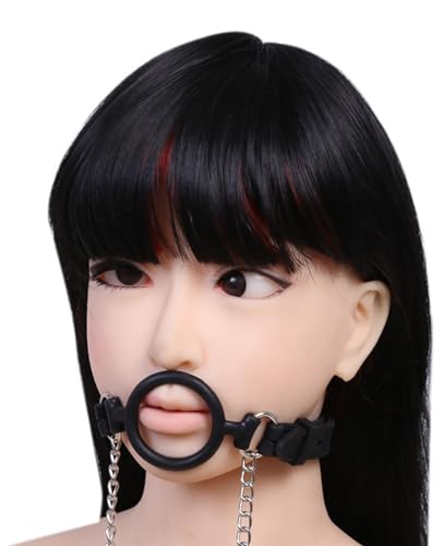 Image of Leather Restraints Ball Mouth Plug Silicone Bondage Ball Gag Open Mouth Gag O-Ring Gag Restraints, Adjustable Strap Bondage Harness Restraints for Adult Bondage Restraints Sex Play (Black)(B1)