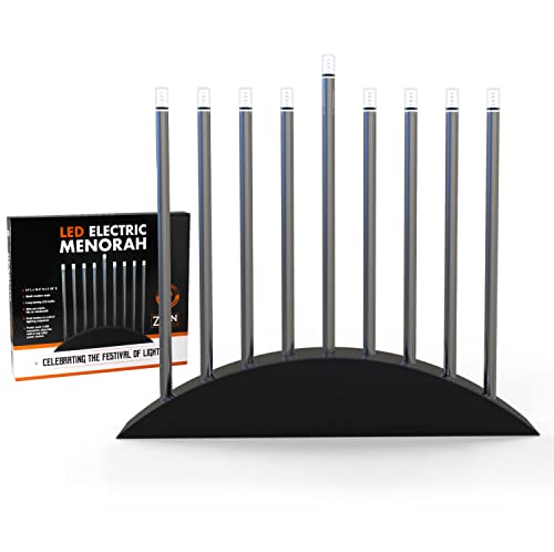 Zion Judaica Large LED Electric Hanukkah Menorah - New Classic Black & Silver Arch Style Hanukkiah 14" Wide x 12.5" Tall Sleek Landscape Minorah - Chanukah Lights Decorations - Thumbnail 7