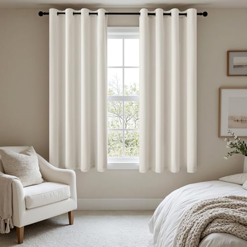 Image of MIULEE Ivory Blackout Bedroom Curtains Drapes 72 Inch Long 52 inchx72 inch | Grommet Top, Room Darkening Window Drapes, Privacy Protection, Thermal Insulated, Heat Blocking, Light Blocking