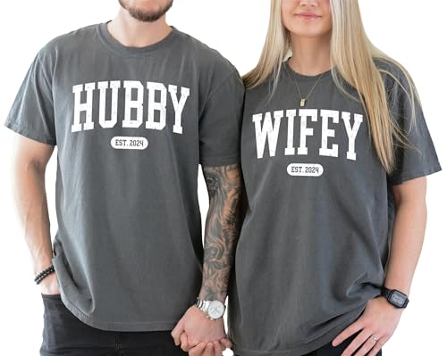 Personalized Wifey Hubby Shirt - Custom Date Text Honeymoon Newlywed Shirt For Couples, Engaged Matching Set