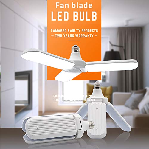 LED Garage Light Bulb, Deformable LED Light 45W Cold White, E27/E26 Foldable Fan