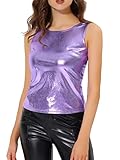 Allegra K Women's U Neck Stretchy Slim Fit Metallic Tank Top