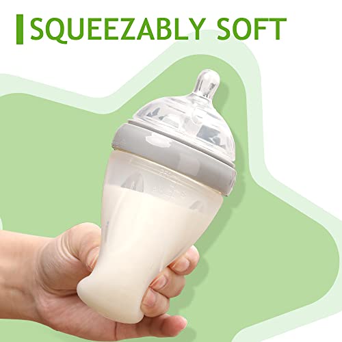 haakaa Gen.3 Silicone Baby Bottle (8oz./250ml, Grey) - Bottles for Newborn Babies with Variable Flow Cross-cut Nipple, Anti Colic Bottles for Infant with Double Handles & Dust Cap, Milk Bottle for 6M+ - Image 4