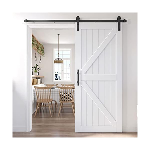 EaseLife 36in x 84in Sliding Barn Door with 6.6FT Barn Door Hardware Track Kit Included,Solid LVL Wood Slab Covered with Water-Proof & Scratch-Resistant PVC Surface,DIY Assembly,Easy Install,White