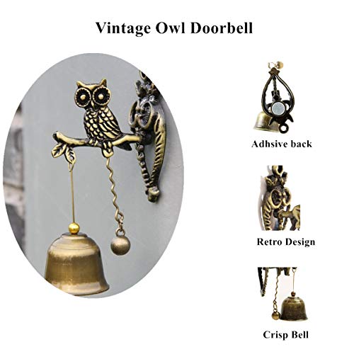 MUAMAX Antique/Vintage Owl Doorbell Shopkeeper Store Bell Wall Hanging Suction Dinner Bell Garden Bell (Owl)