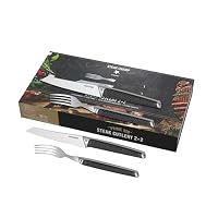 Steak Champ Set De 4 Couteaux à Steak En Acier X50CrMoV15 - Manche Bois Acacia Coffret Bois
