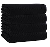 COTTON CRAFT Waffle Bath Towel - Set of 4 Luxury Euro Spa Waffle Weave Towels - 100% Ringspun Cotton Super Absorbent Quick Dry Bath Towel Set - Oversized 30 inches x 56 inches - Black