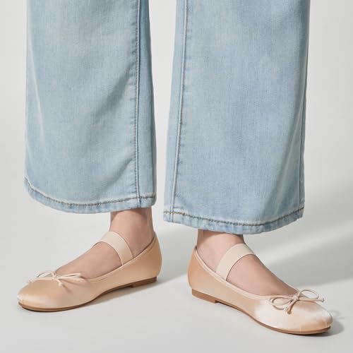 Image of Trary Flats for Women Closed Round Toe Ballet Flats Mary Jane Shoes Women with Elastic Strap Cute Bowknot Comfortable Dress Shoes for All-Year Daily Work Casual Wear