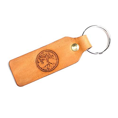 Handmade Leather Keychain Tree of Life Key Chain Key Fob