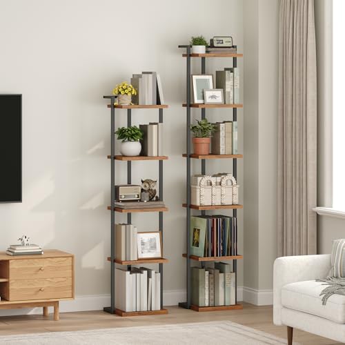 MAHANCRIS Bücherregal, Standregal 5 Ebenen, DVD-Standregal, Küchenregal, Industriestil Büroregal, 33 x 25,5 x 132 cm, Offene Ablagen, für Büro, Wohnzimmer, Schlafzimmer, Vintagebraun ABKHR11501