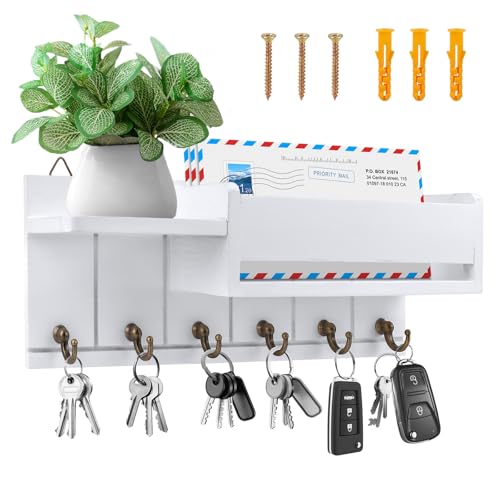 Portachiavi Multifunzione da Parete,Appendichiavi in Legno con 6 Ganci per Chiavi,Porta Chiavi da Muro per Ingresso Casa,Cucina, Ufficio,Design Moderno