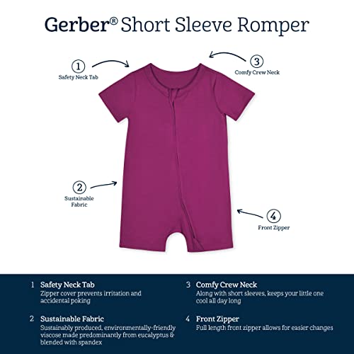 Gerber Unisex Baby Buttery-soft Short Sleeve With Viscose Made Eucalyptus Romper, Raspberry, 12 Months US - image 5