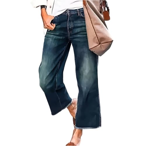 Capri Jeans for Women High Waist Cropped Wide Leg Work Jeans Lightweight Boyfriend Business Denim Capris with Pockets