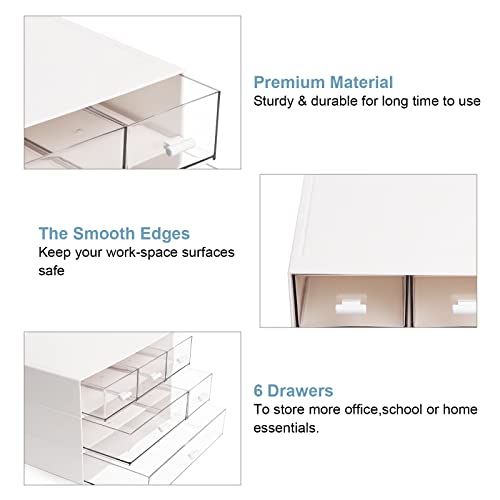 Comix Desk Organizer With 6 Drawers, Rectangular Desktop Drawers, Plastic Makeup Storage, Desk Organizer And Accessories, Detachable Design, Suitable For Office, School, Home (White) #TOP1