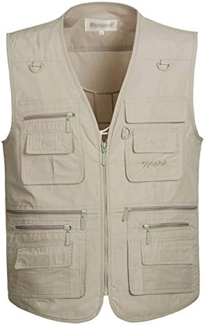 Yimoon Men's Summer Leisure Outdoor Multi-Pocket Lightweight Utility Fishing Travel Vest (Beige, Large)