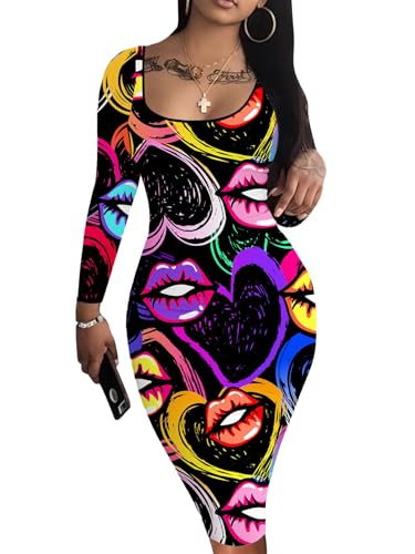 Image of Nimsruc Womens Autumn Casual Sexy Long Sleeves Bodycon Dress Basic Pencil Midi Club Dresses