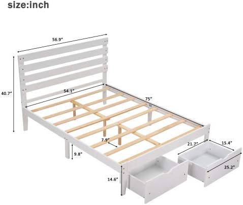 Miniatura 31 de Base de cama de tamaño individual con cajones de almacenamiento, marco de cama individual de plataforma de madera individual, cama individual