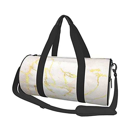 Gym Sports Bag,Lightweight Potable Sport Duffel Bag Canvas Shoulder Bags Add Your Text Gold Marble Blank Modern Elegant Large Capacity Sports Travel Duffels Multifunction Barrel Bag Gym Fitness Holdall