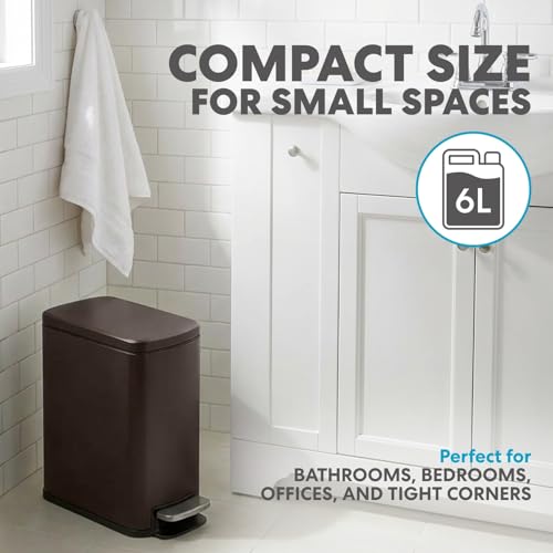 Image of SIMPLI-Magic 6L /1.6G Stainless Steel Bathroom Trash Can with Hands-Free Foot Pedal, Quiet Soft-Close Lid, Compact Space-Saving Size
