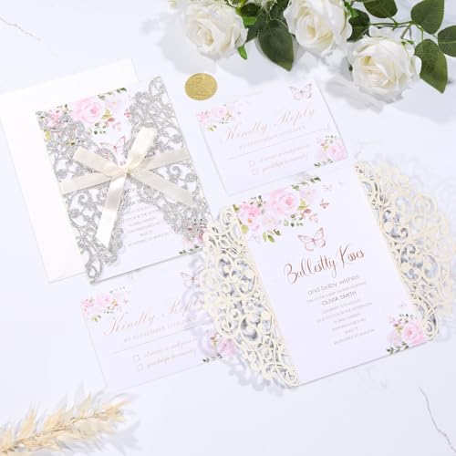 Tarjetas de invitación para boda XV años plata con sobres rsvp 50uds 7