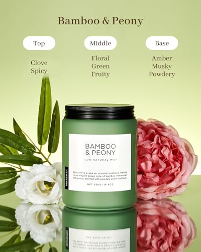 M&SENSE Bamboo Peony Spring Large Jar Candles for Home Scented 19.4 Ounces 110 Hour Long Lasting Burn, Natural Organic Soy Wax Gifts for Women, Fresh Smelling Aromatherapy Candle for Stress Relief - Image 3